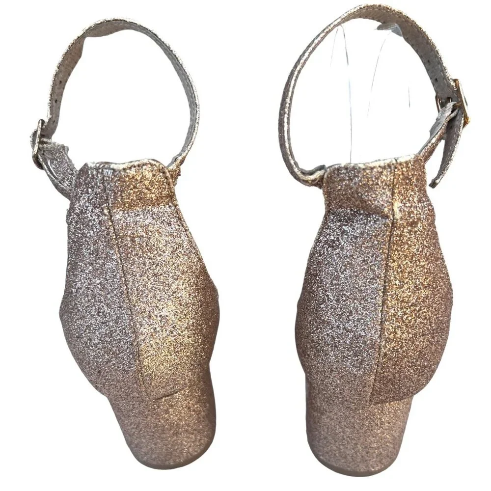 Betsey Johnson Women’s Size 6.5 Heels Rose Gold Glittery with Sequin Flowers 2” - Picture 4 of 9